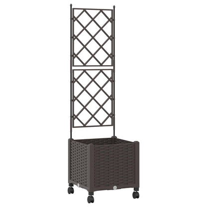 Tuinplantbak met schutting en wielen Bruin 40 x 40 x 149 cm PP