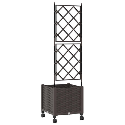 Tuinplantbak met schutting en wielen Bruin 40 x 40 x 149 cm PP