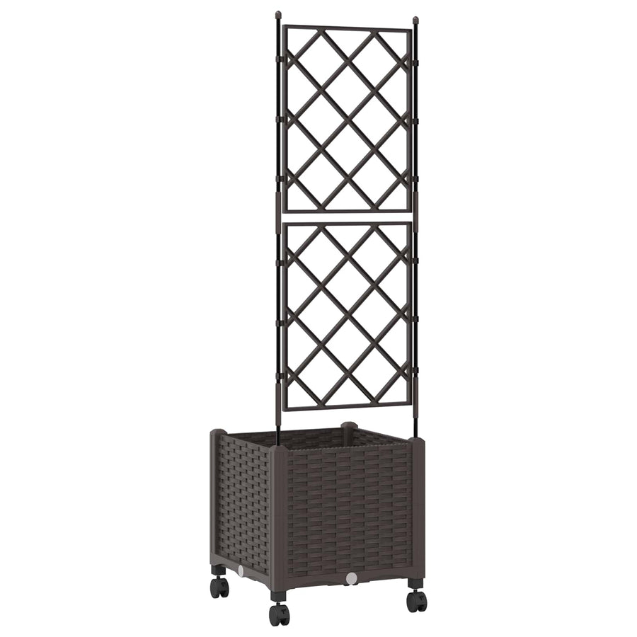 Tuinplantbak met schutting en wielen Bruin 40 x 40 x 149 cm PP