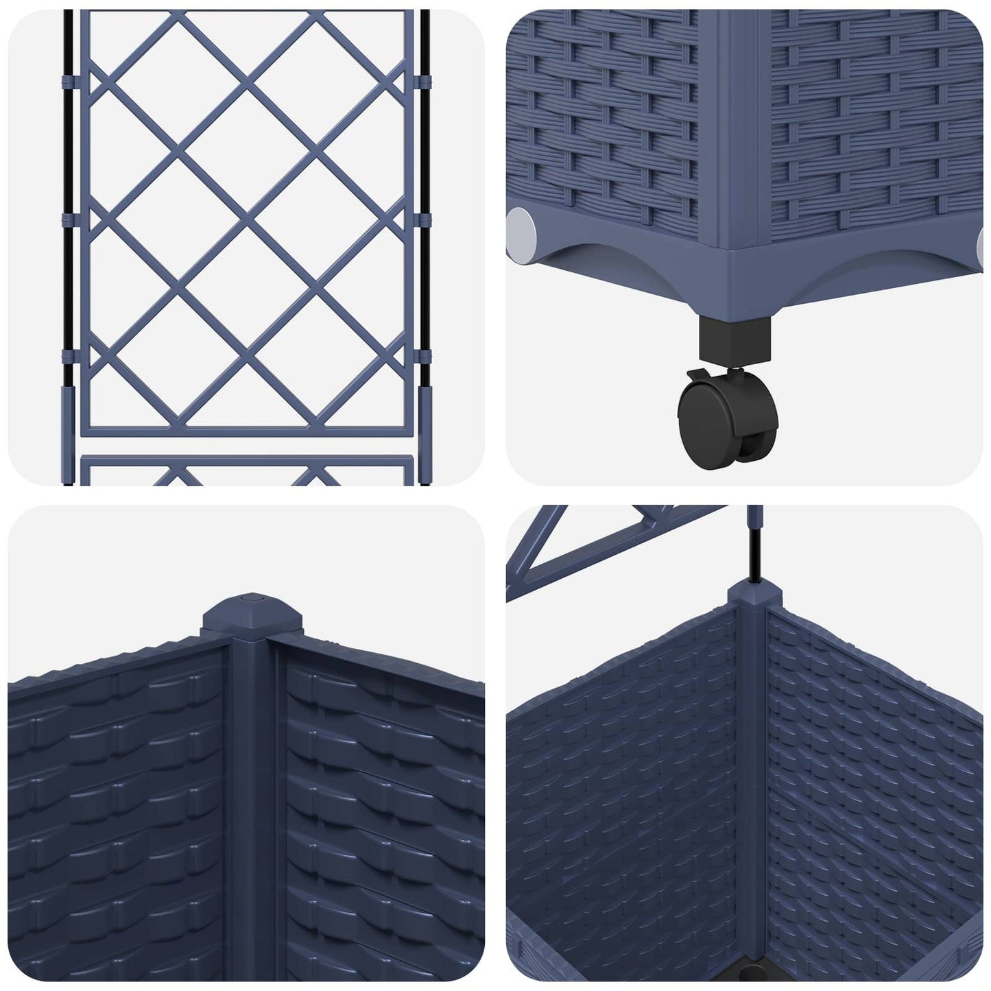 Tuinplantbak met schutting en wielen Grijs 40 x 40 x 149 cm PP