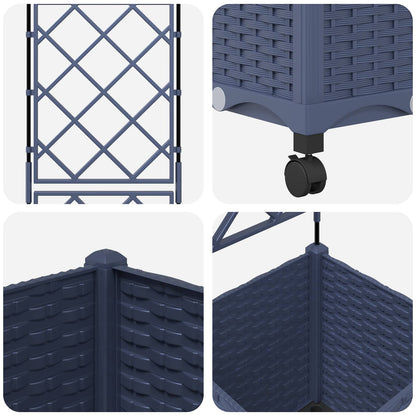 Tuinplantbak met schutting en wielen Grijs 40 x 40 x 149 cm PP