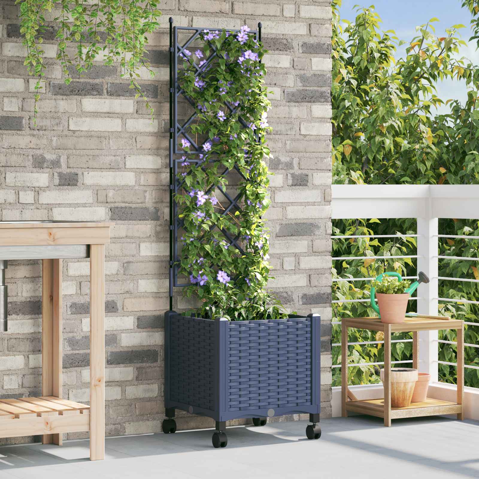 Tuinplantbak met schutting en wielen Grijs 40 x 40 x 149 cm PP