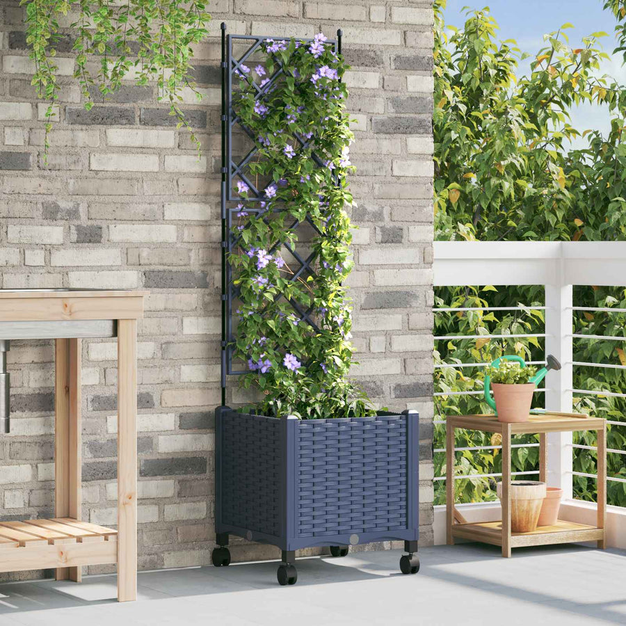 Tuinplantbak met schutting en wielen Grijs 40 x 40 x 149 cm PP