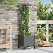 Plantenbak 40x40x143 cm lichtgrijs met schutting wielen