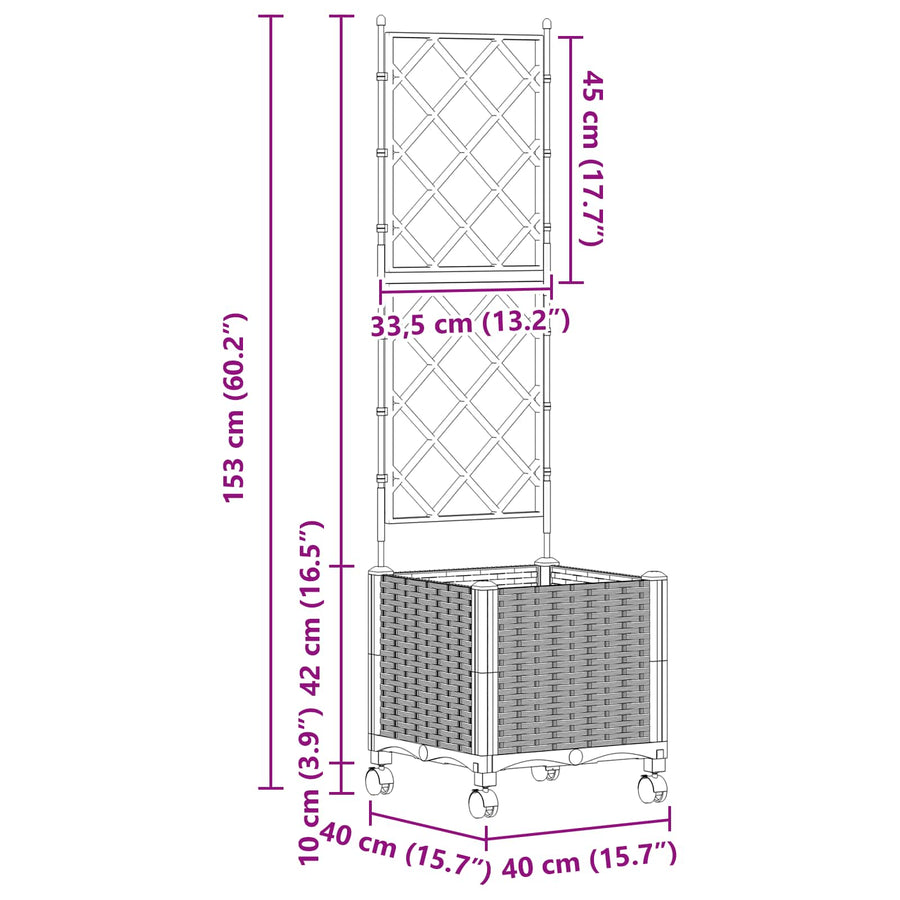Tuinplantbak Met Schutting En Wielen Pp 40 x 40 x 143 cm