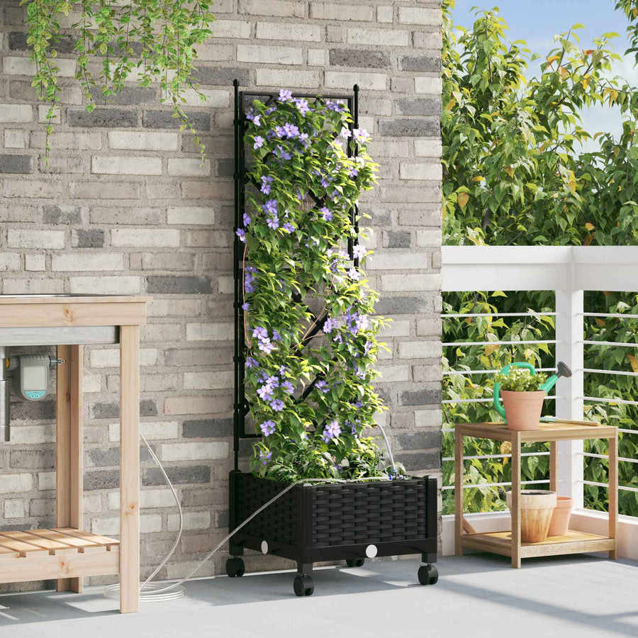 Tuin Pot met Irrigatie en Wielen Zwart 40 x 40 x 132 cm PP