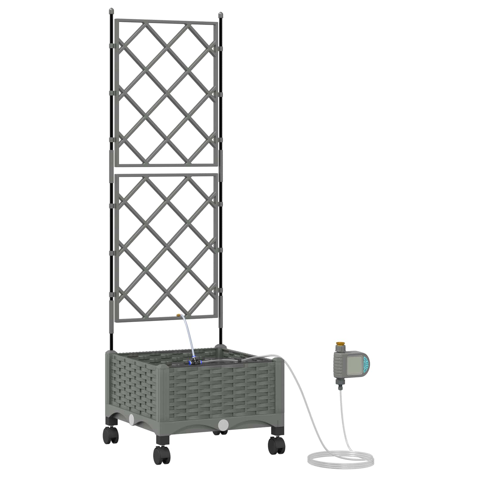 Tuin Pot met Irrigatie en Wielen Lichtgrijs 40 x 40 x 132 cm PP