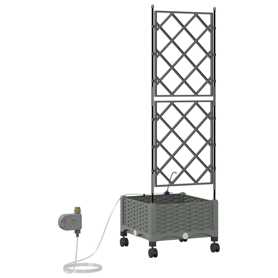 Tuin Pot met Irrigatie en Wielen Lichtgrijs 40 x 40 x 132 cm PP