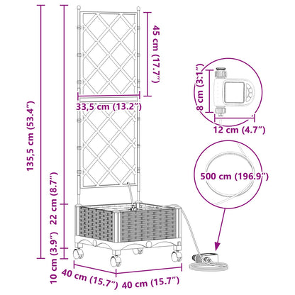 Tuin Pot met Irrigatie en Wielen Lichtgrijs 40 x 40 x 132 cm PP