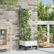 Tuinpot met klimrek wielen 40x40x132 cm wit