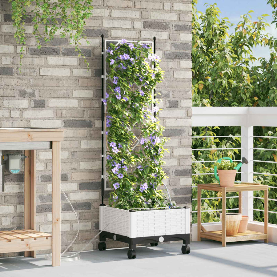 Tuin Pot met Irrigatie en Wielen Wit 40 x 40 x 132 cm PP