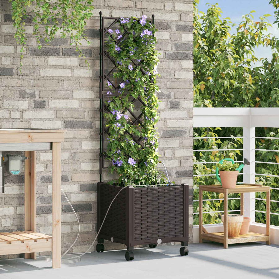 Tuin Pot met Irrigatie en Wielen Bruin 40 x 40 x 148 cm PP