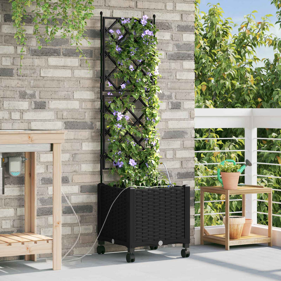 Tuin Pot met Irrigatie en Wielen Zwart 40 x 40 x 148 cm PP