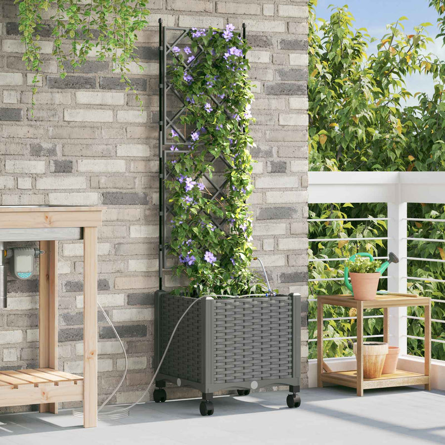 Tuin Pot met Irrigatie en Wielen Lichtgrijs 40 x 40 x 148 cm PP