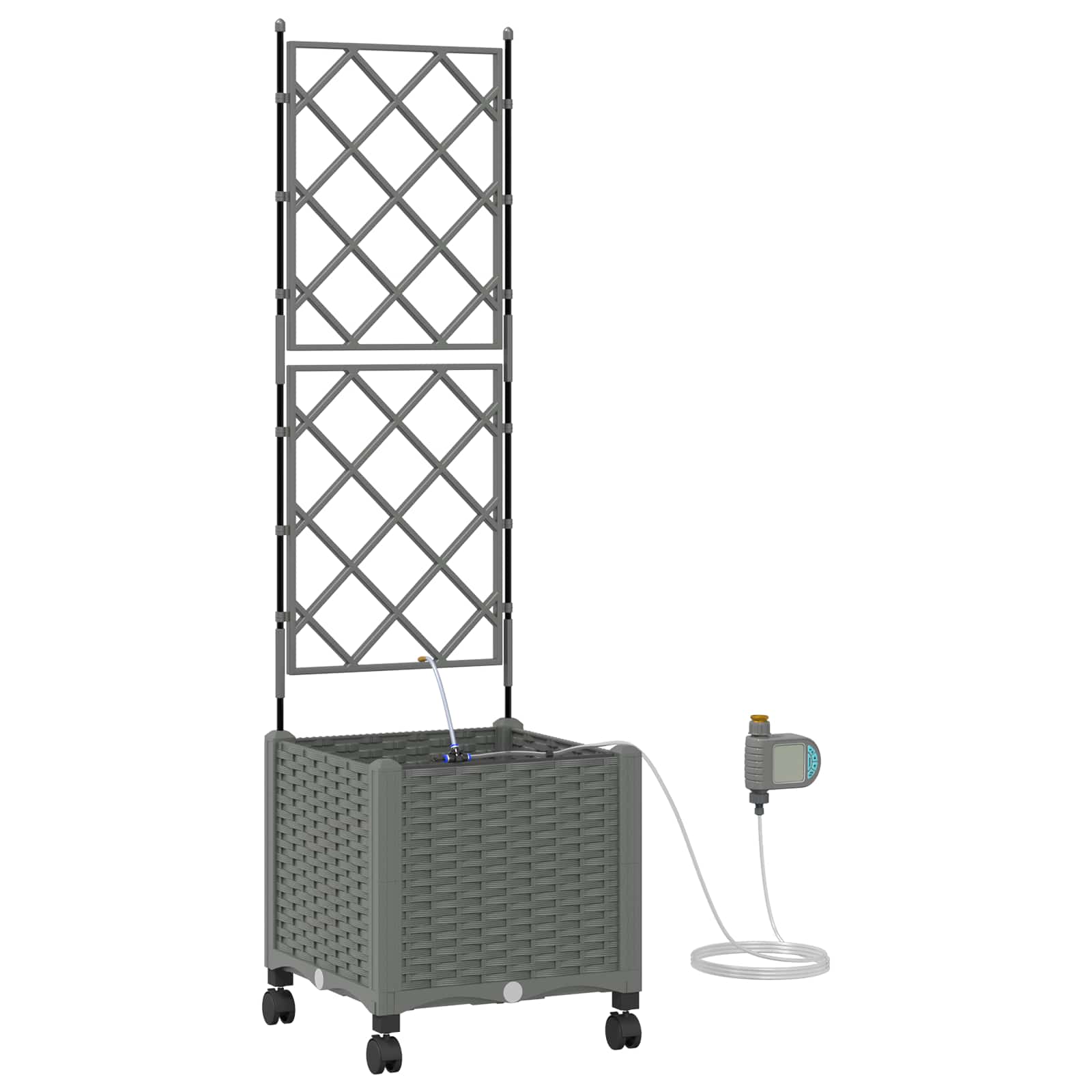 Tuin Pot met Irrigatie en Wielen Lichtgrijs 40 x 40 x 148 cm PP