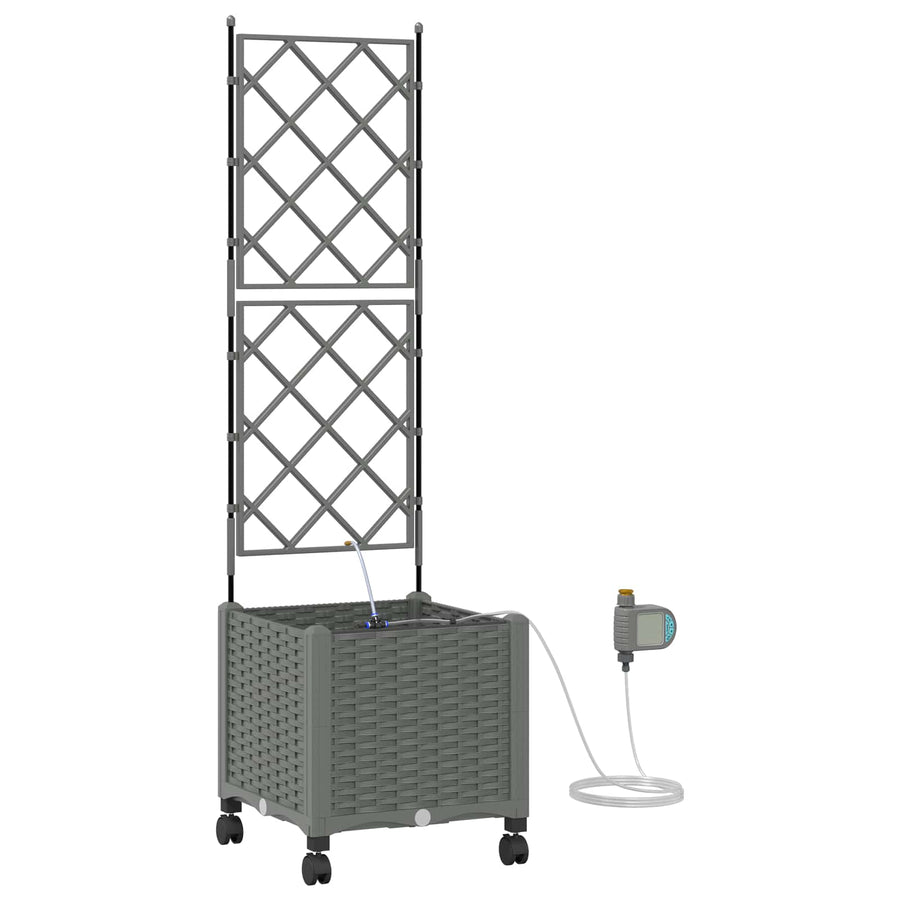 Tuin Pot met Irrigatie en Wielen Lichtgrijs 40 x 40 x 148 cm PP