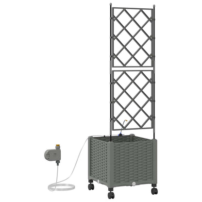 Tuin Pot met Irrigatie en Wielen Lichtgrijs 40 x 40 x 148 cm PP