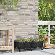 Verhoogde plantenbak 80x40x29 cm zwart met wielen