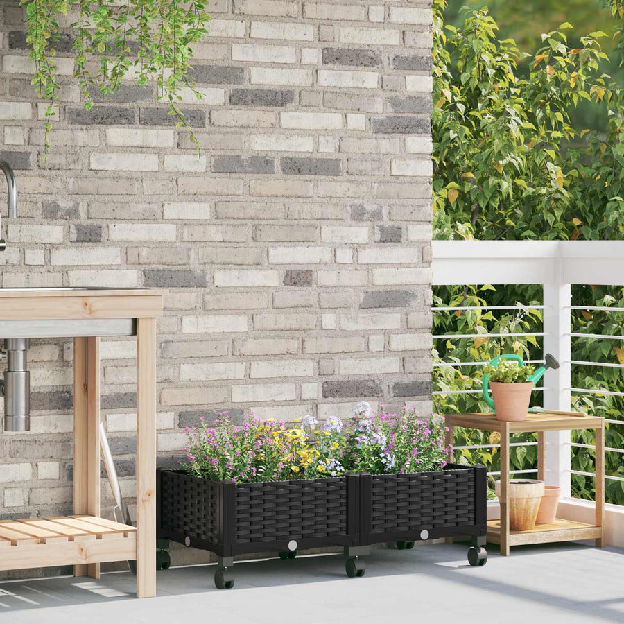 Tuinschaal met wielen Zwart 80 x 40 x 29 cm PP