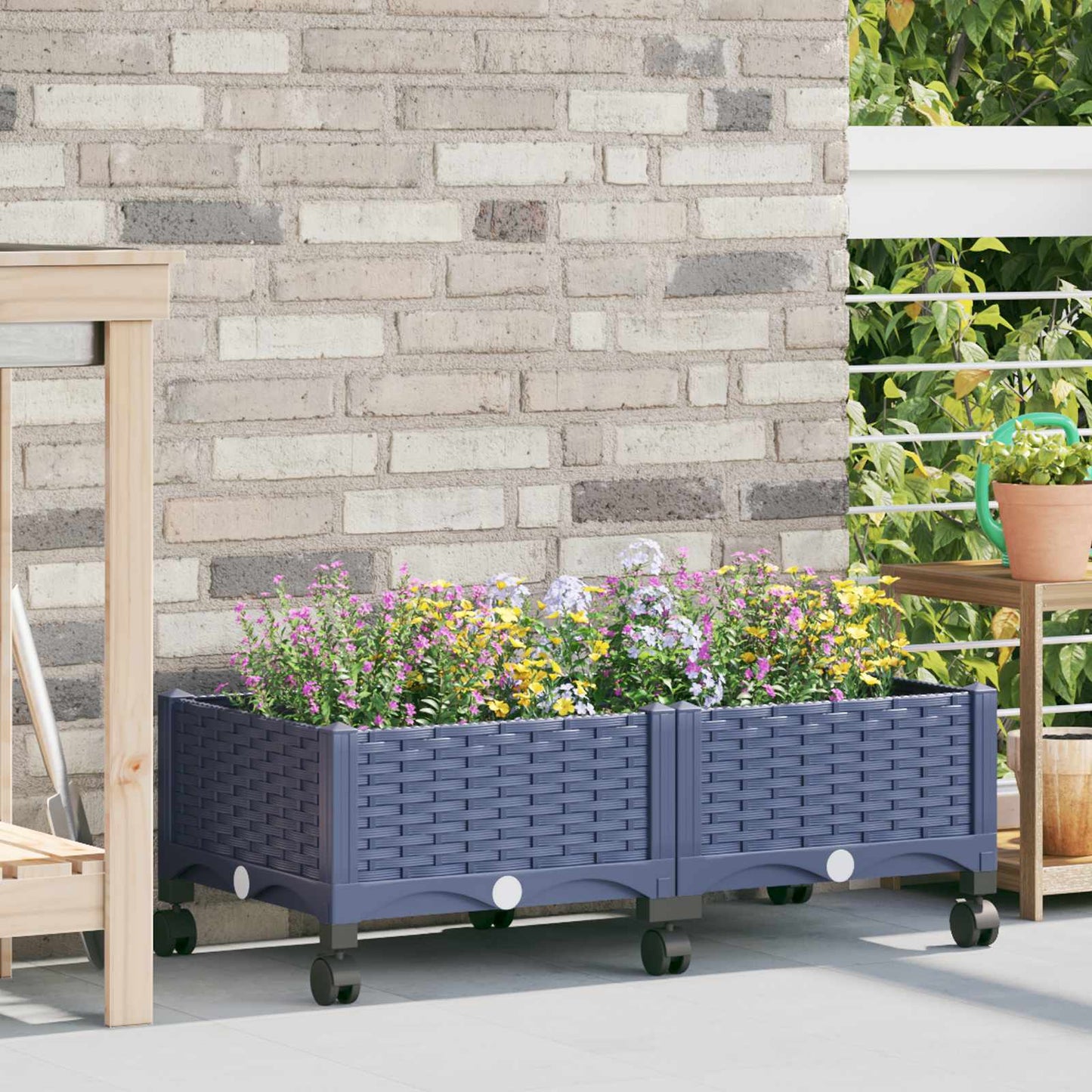 Tuinschaal met wielen Blauw Grijs 80 x 40 x 33 cm PP