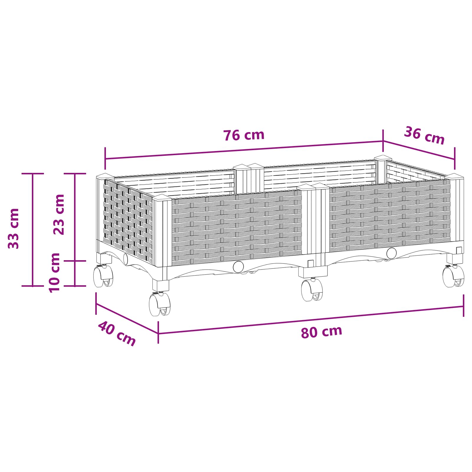Tuinschaal met wielen Wit 80 x 40 x 33 cm PP