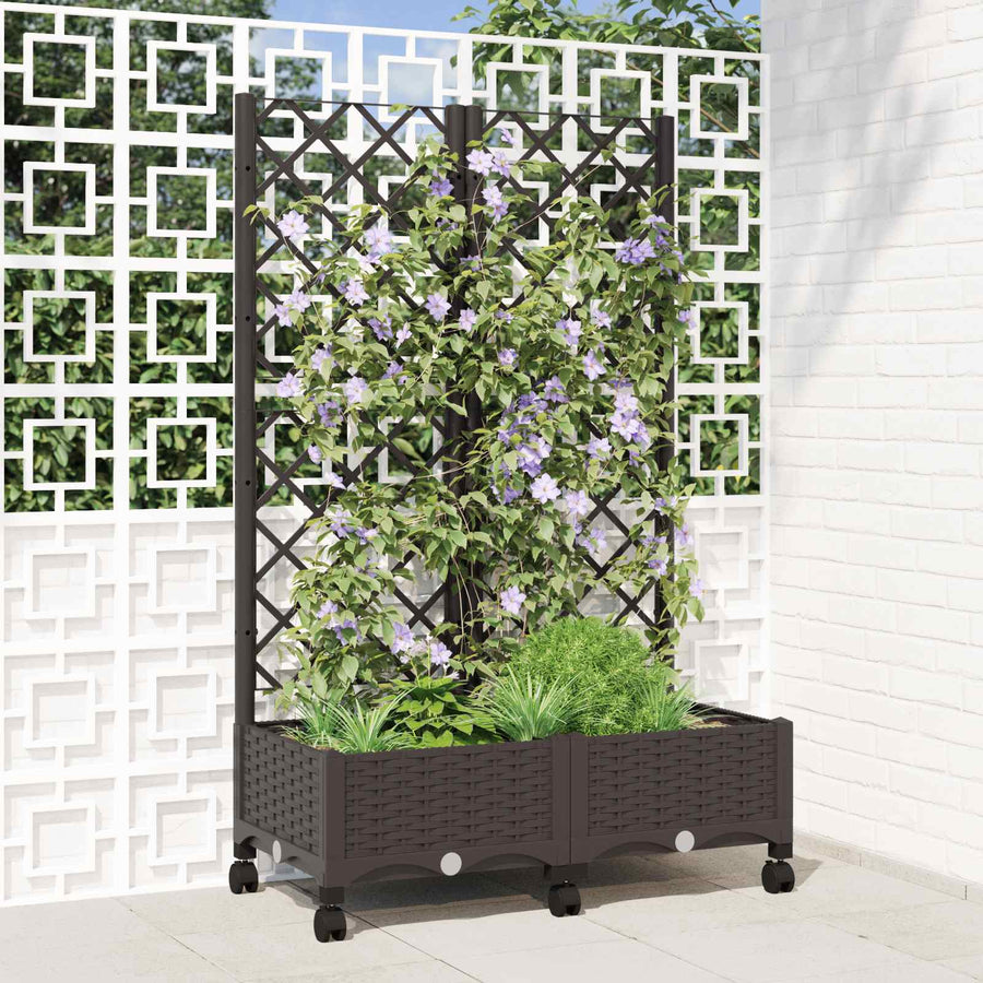 Tuinplantbak met schutting en wielen Bruin 80 x 40 x 131,5 cm