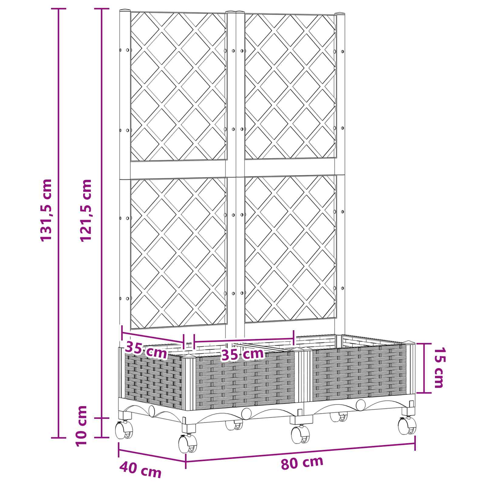 Tuinplantbak met schutting en wielen Bruin 80 x 40 x 131,5 cm
