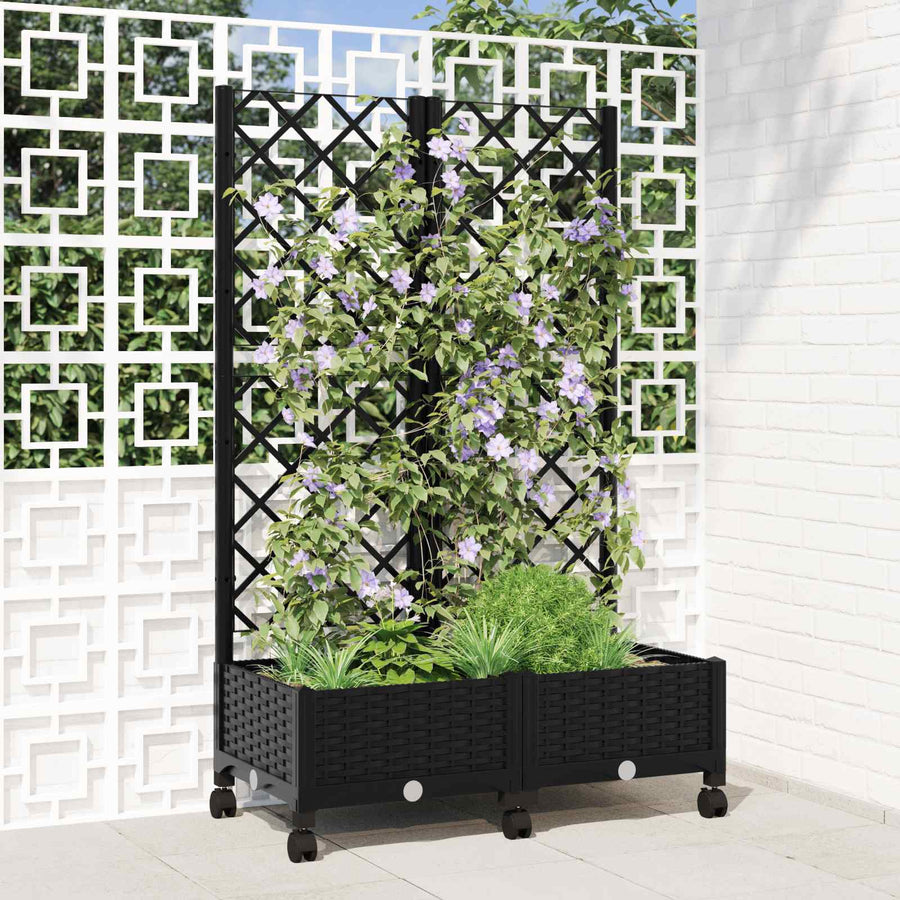 Tuinplantbak met schutting en wielen Zwart 80 x 40 x 131,5 cm