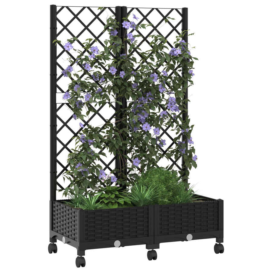 Tuinplantbak met schutting en wielen Zwart 80 x 40 x 131,5 cm