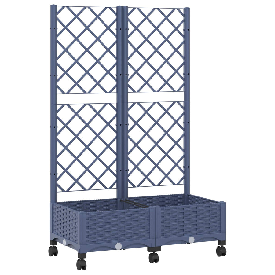 Tuinplantbak met schutting en wielen Blauw Grijs PP
