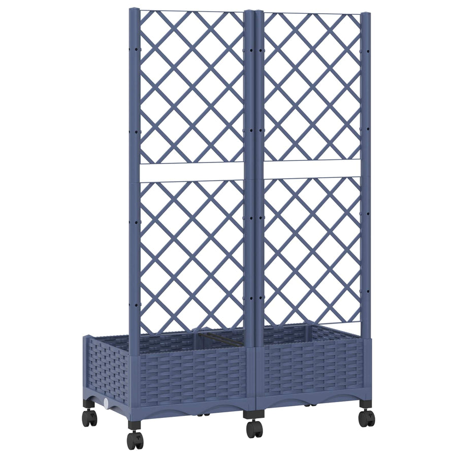 Tuinplantbak met schutting en wielen Blauw Grijs PP