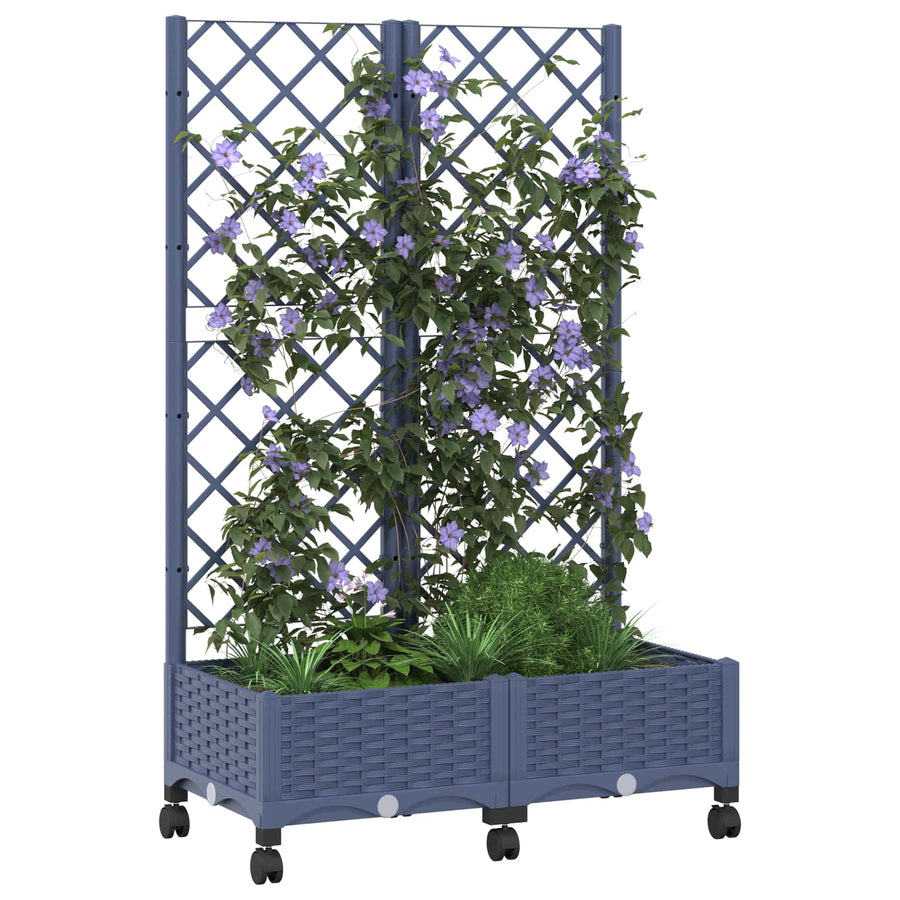 Tuinplantbak met schutting en wielen Blauw Grijs PP