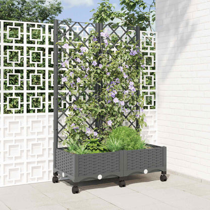 Tuinplantbak met schutting en wielen Lichtgrijs PP