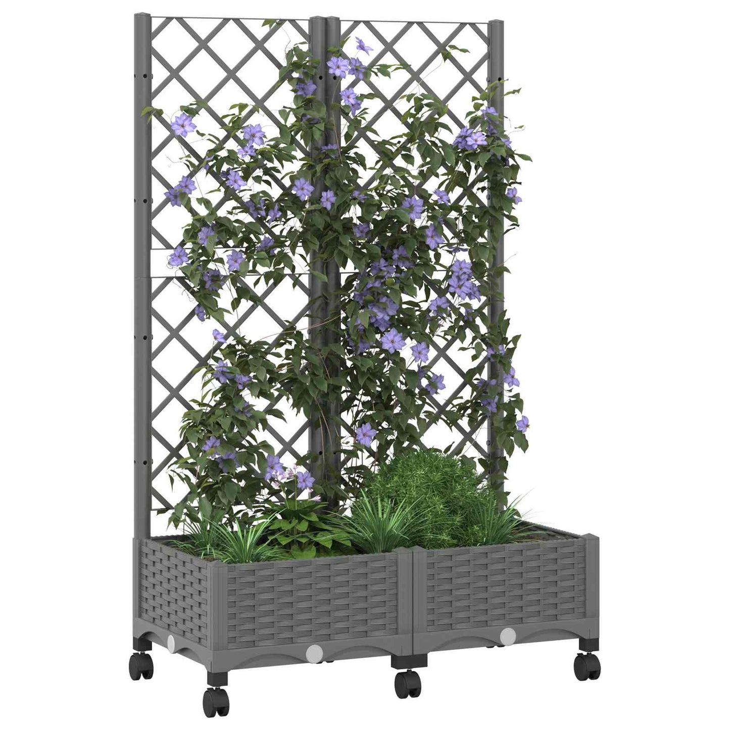 Tuinplantbak met schutting en wielen Lichtgrijs PP