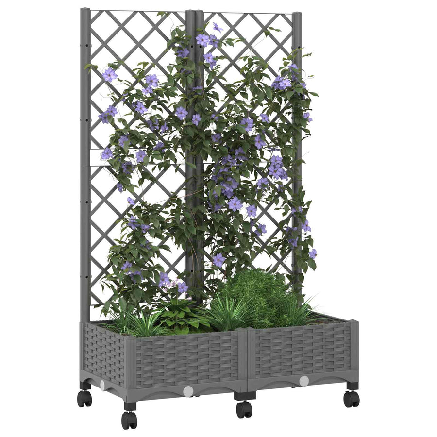 Tuinplantbak met schutting en wielen Lichtgrijs PP