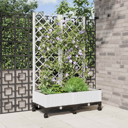 Tuinplantbak met schutting en wielen Wit 80 x 40 x 131,5 cm PP