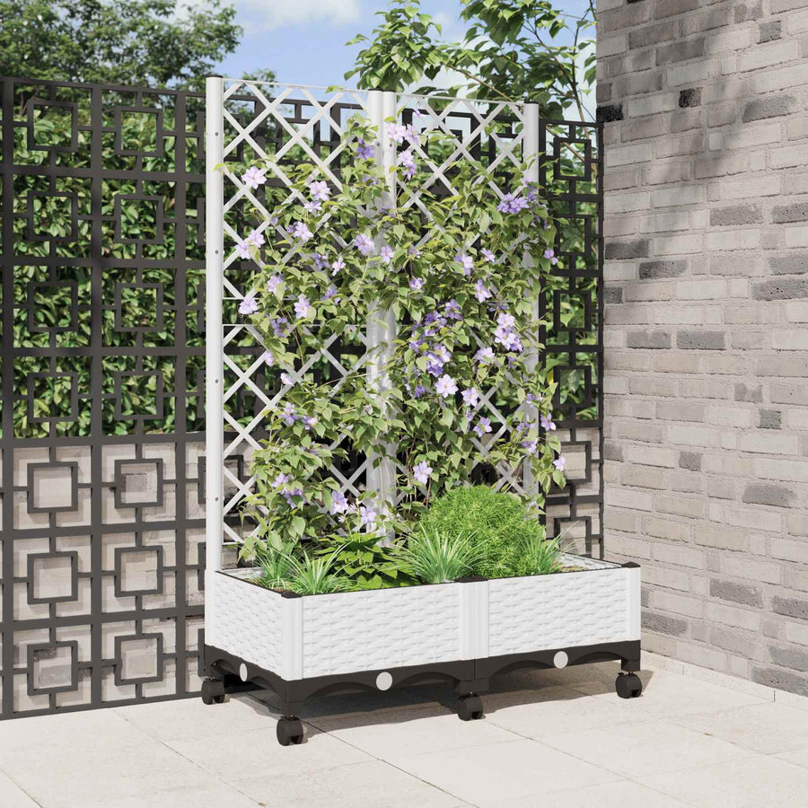 Tuinplantbak met schutting en wielen Wit 80 x 40 x 131,5 cm PP