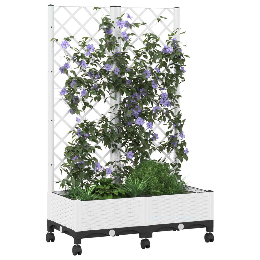 Tuinplantbak met schutting en wielen Wit 80 x 40 x 131,5 cm PP