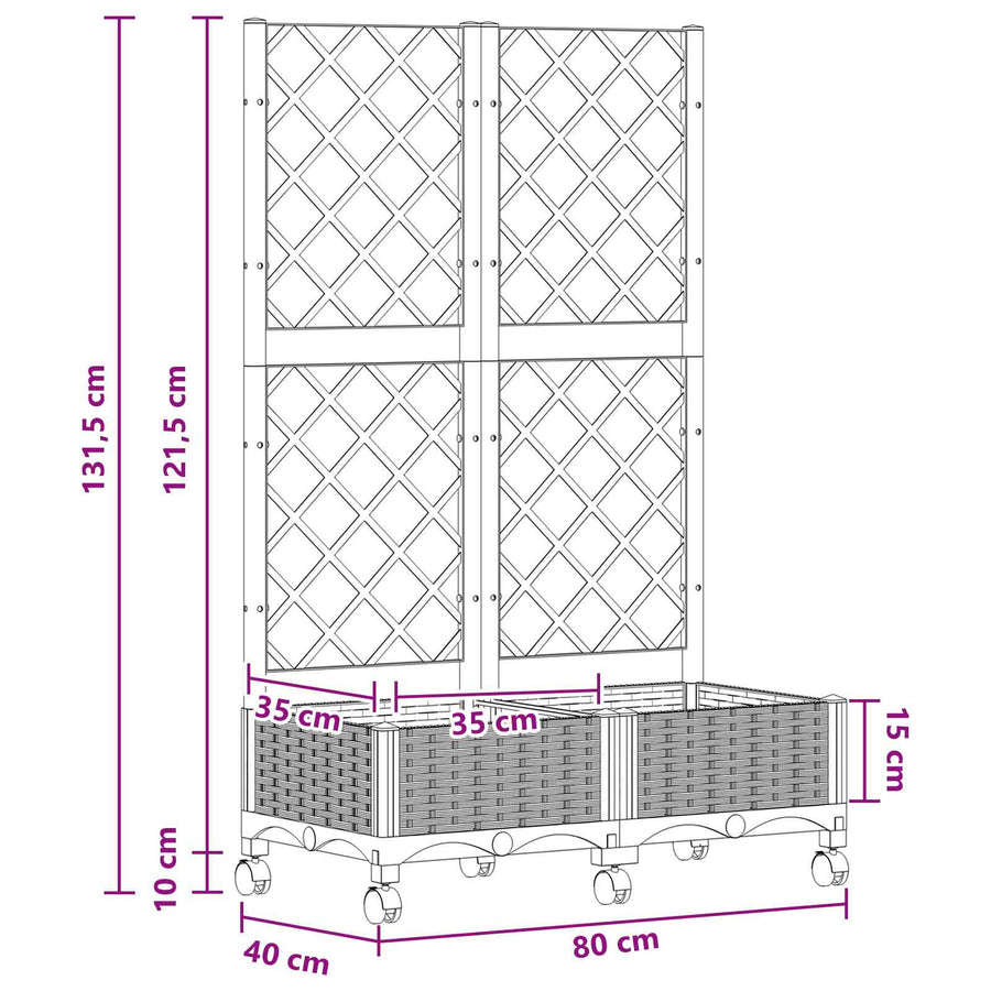 Tuinplantbak met schutting en wielen Wit 80 x 40 x 131,5 cm PP