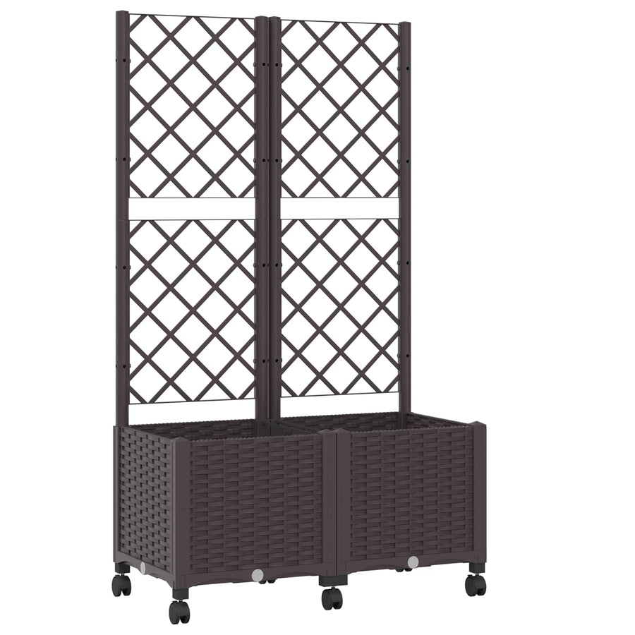 Tuinplantbak met schutting en wielen Bruin 80 x 40 x 146 cm PP