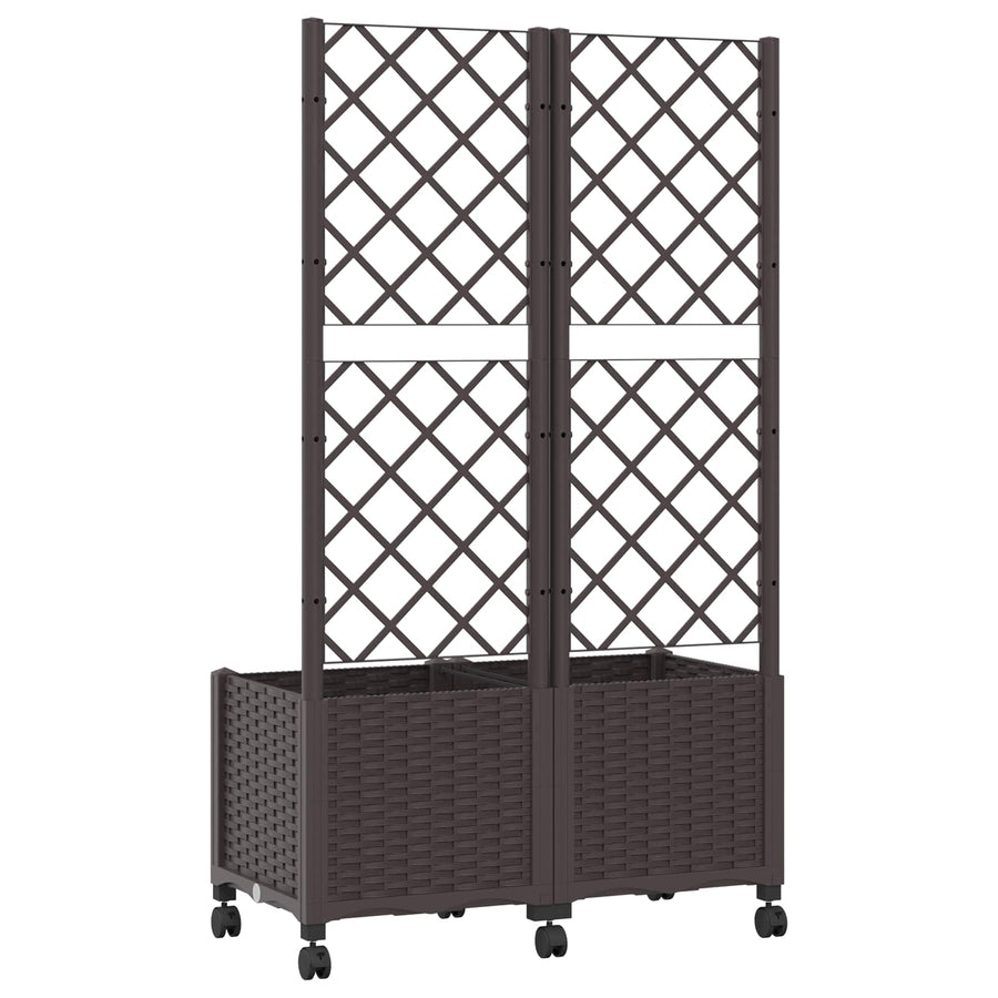 Tuinplantbak met schutting en wielen Bruin 80 x 40 x 146 cm PP