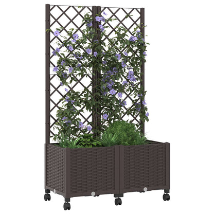 Tuinplantbak met schutting en wielen Bruin 80 x 40 x 146 cm PP