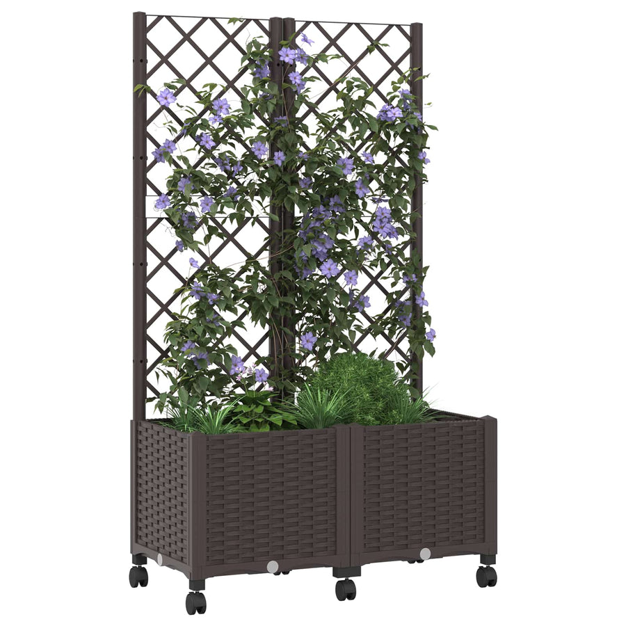 Tuinplantbak met schutting en wielen Bruin 80 x 40 x 146 cm PP