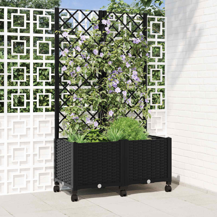 Tuinplantbak met schutting en wielen Zwart 80 x 40 x 146 cm PP
