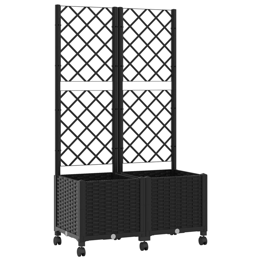 Tuinplantbak met schutting en wielen Zwart 80 x 40 x 146 cm PP