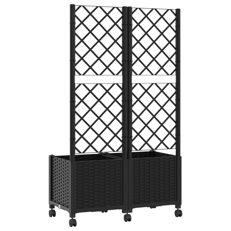Tuinplantbak met schutting en wielen Zwart 80 x 40 x 146 cm PP