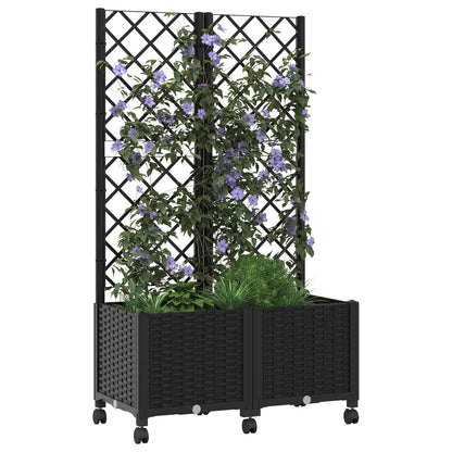 Tuinplantbak met schutting en wielen Zwart 80 x 40 x 146 cm PP