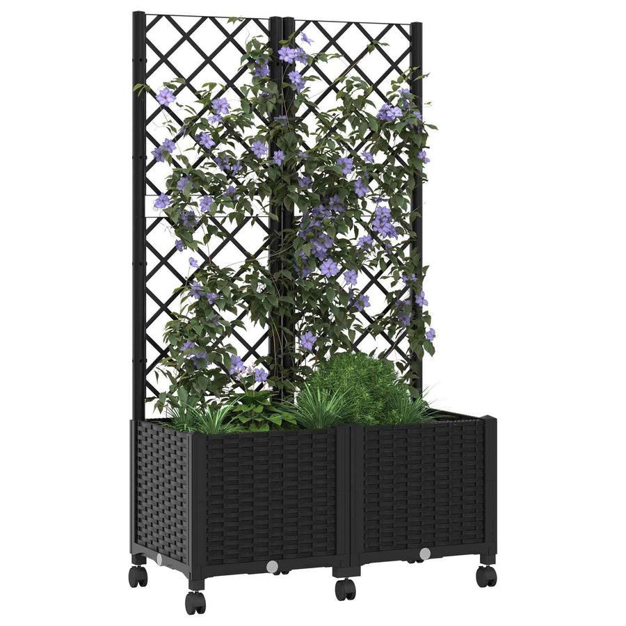 Tuinplantbak met schutting en wielen Zwart 80 x 40 x 146 cm PP