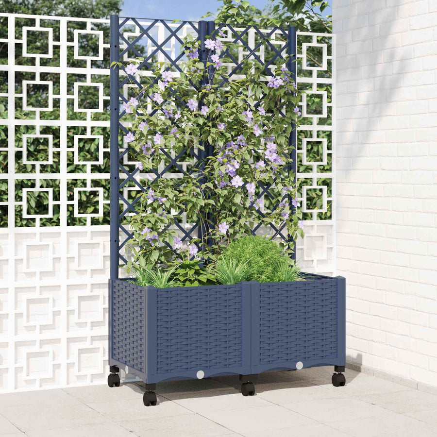 Tuinplantbak met schutting en wielen Blauw Grijs PP