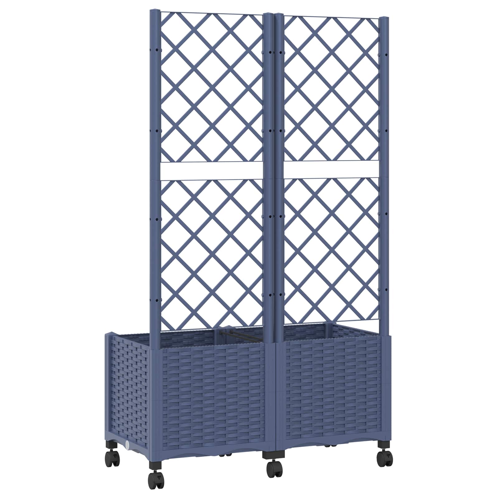 Tuinplantbak met schutting en wielen Blauw Grijs PP